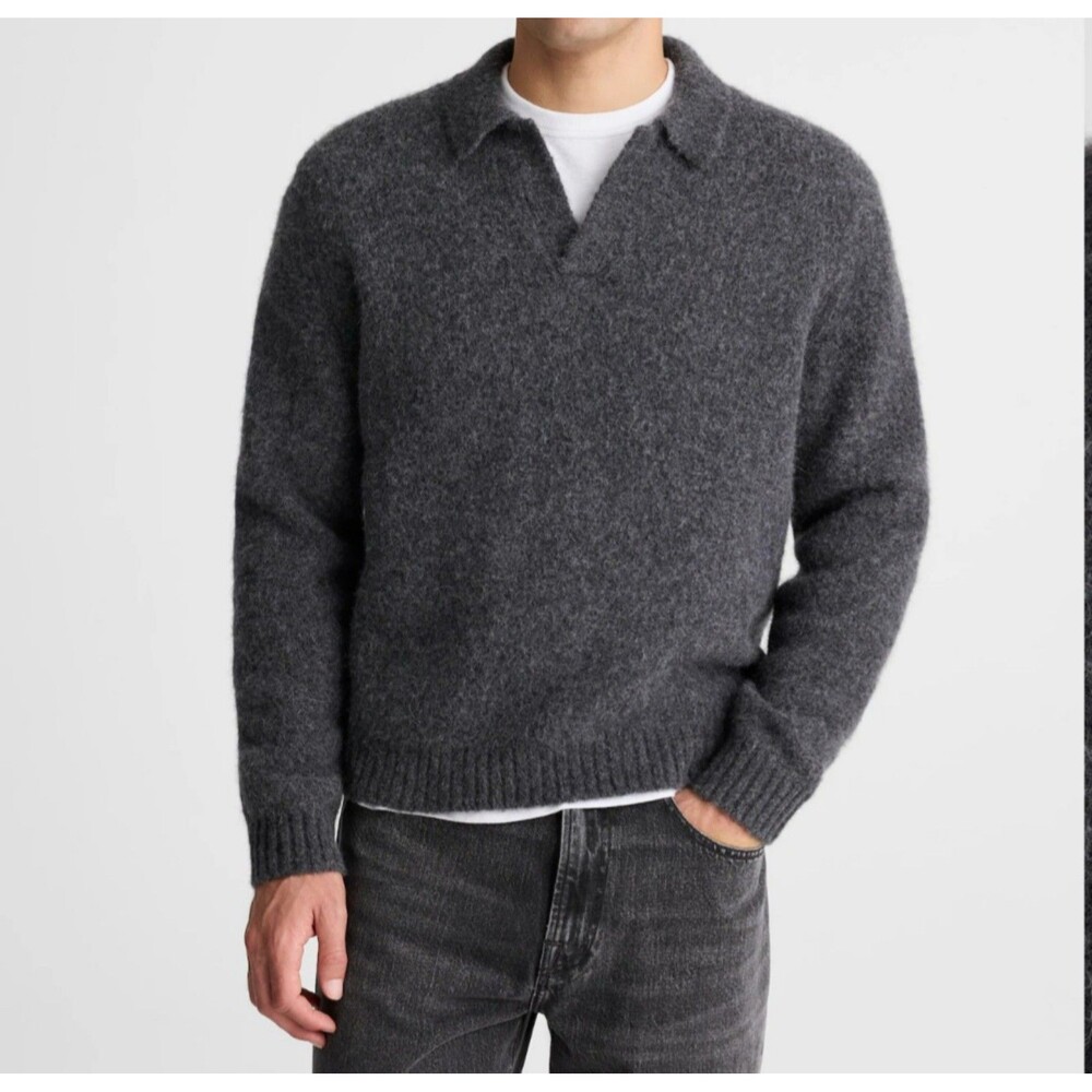 Madewell open collar sweater polo in yak alpaca blend S charcoal layer academia